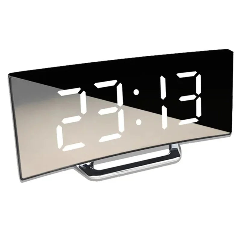 Curved Screen Mirror LED Digital Alarm Clock