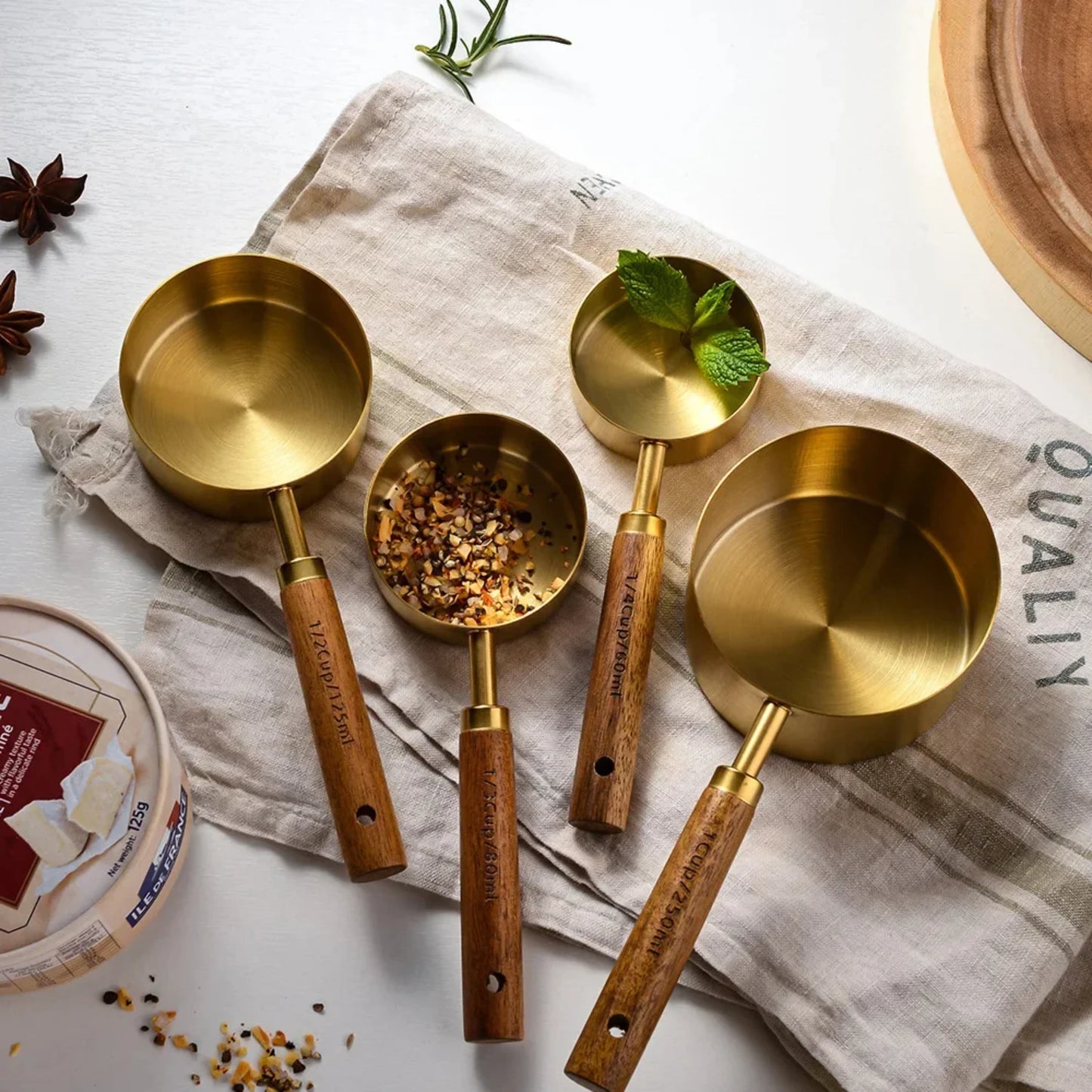 8Pcs Measuring Cup Spoon Set Wooden Handle
