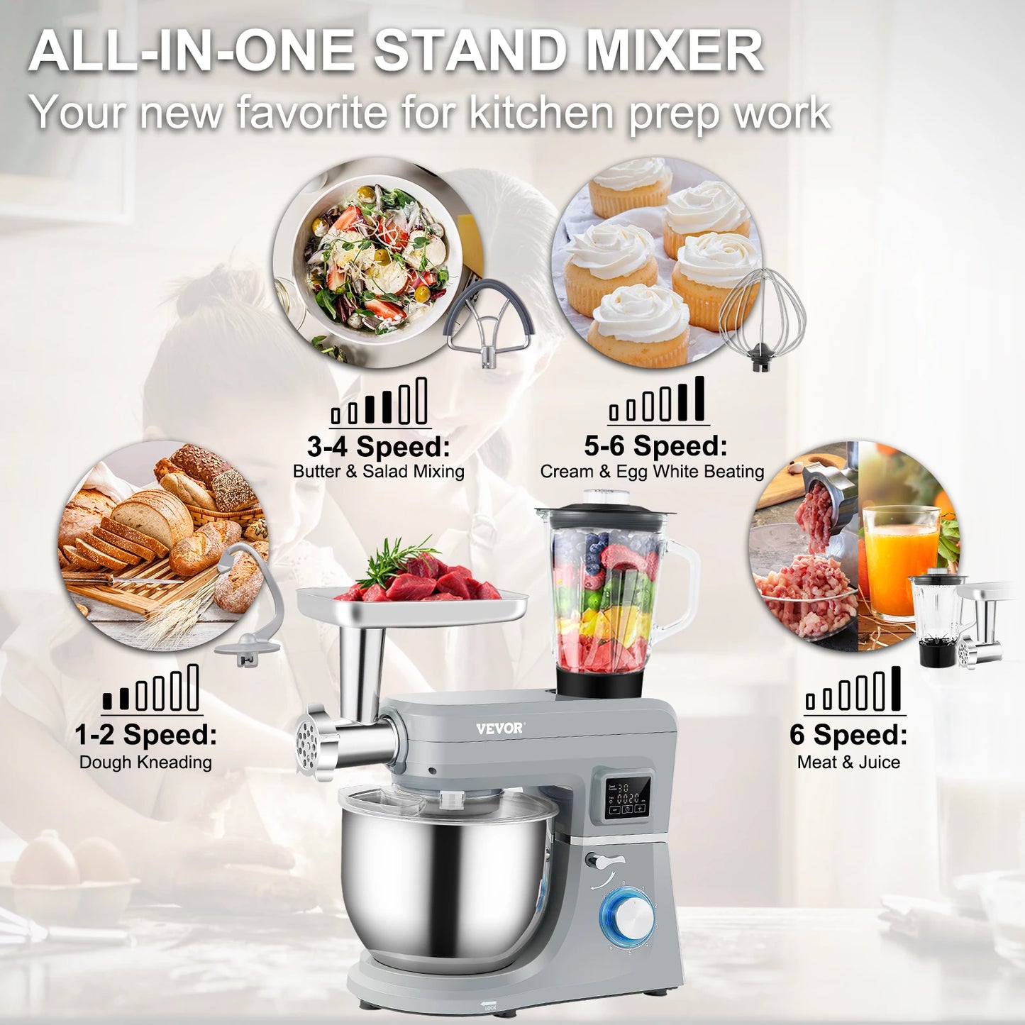 5 IN 1 Stand Mixer with 6 Speeds