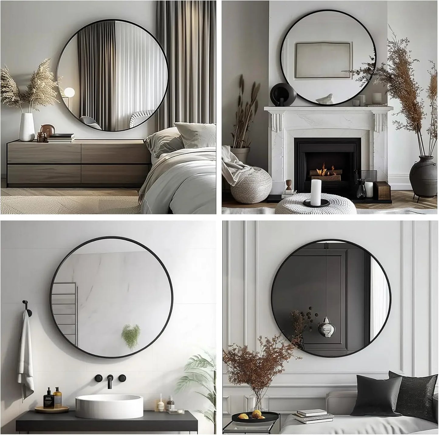 Black Round Mirror 24 inch