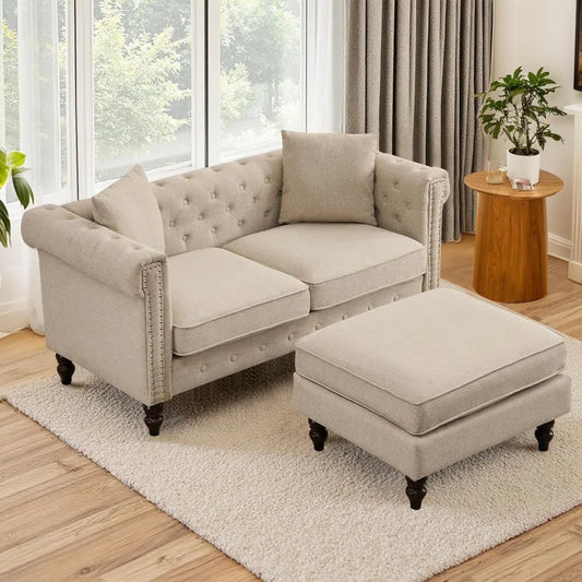 62" Chesterfield Tufted Linen Sofa Couch