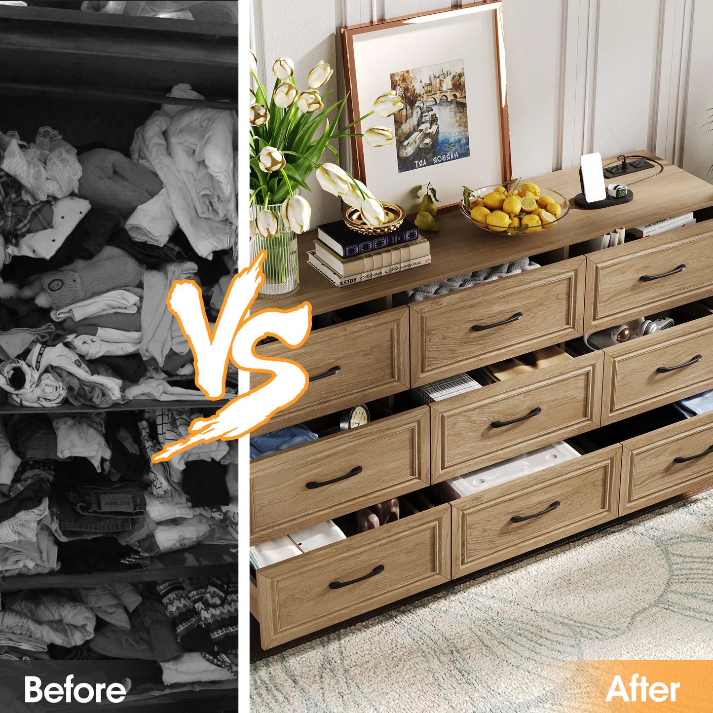 9 Drawer Dresser with Power Outlet