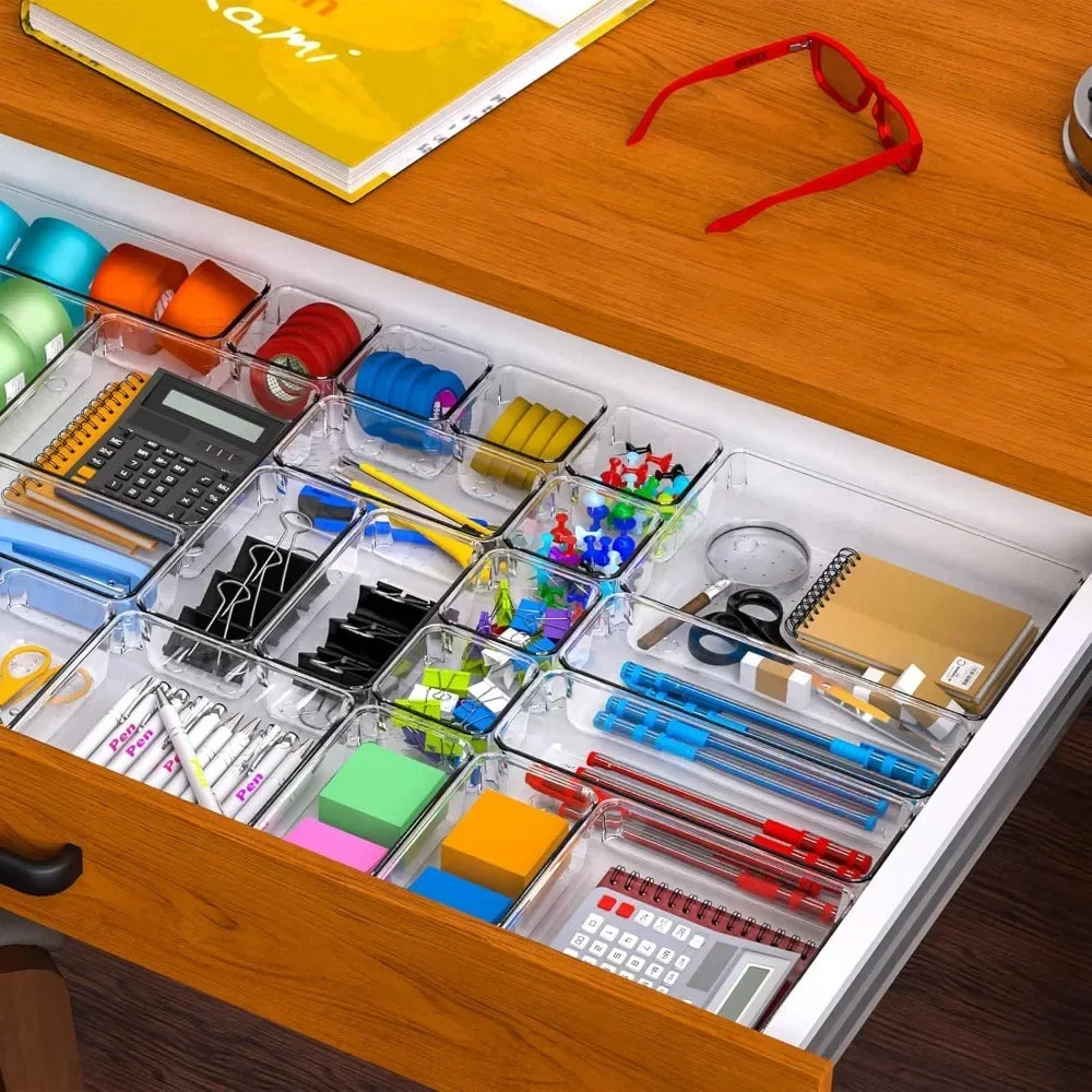Clear plastic, 5 size drawer organizer trays