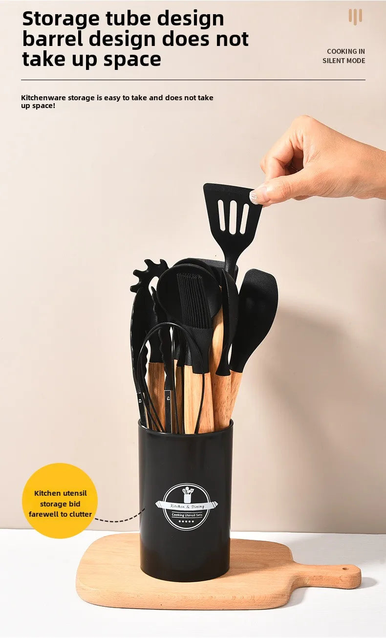Kitchenware High Temperature Resistant Silicone with Wooden Handle12Set