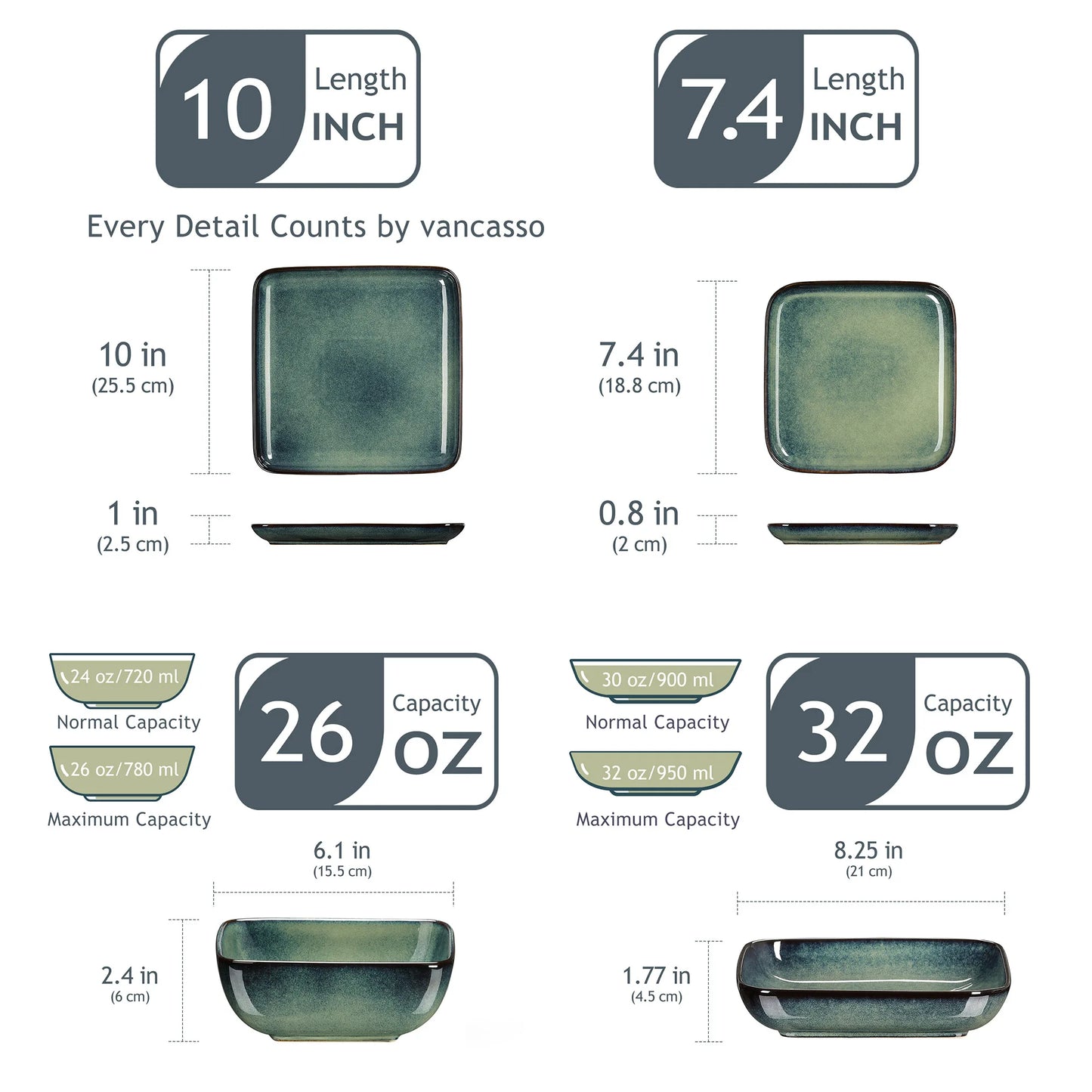 Dinner Set Square Kiln Glaze 16 Piece