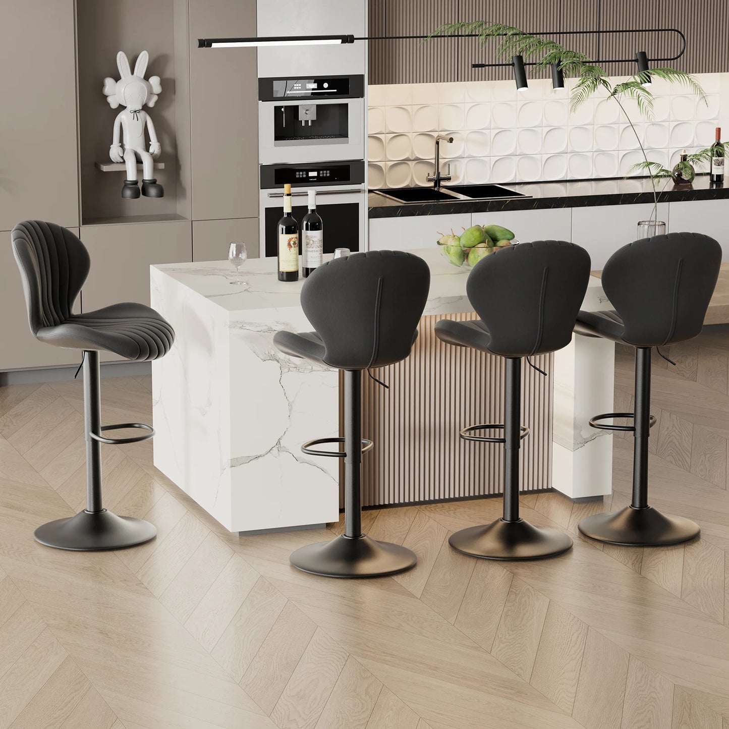 2 Pc Backrest Bar Stool Adjustable Height Rotating