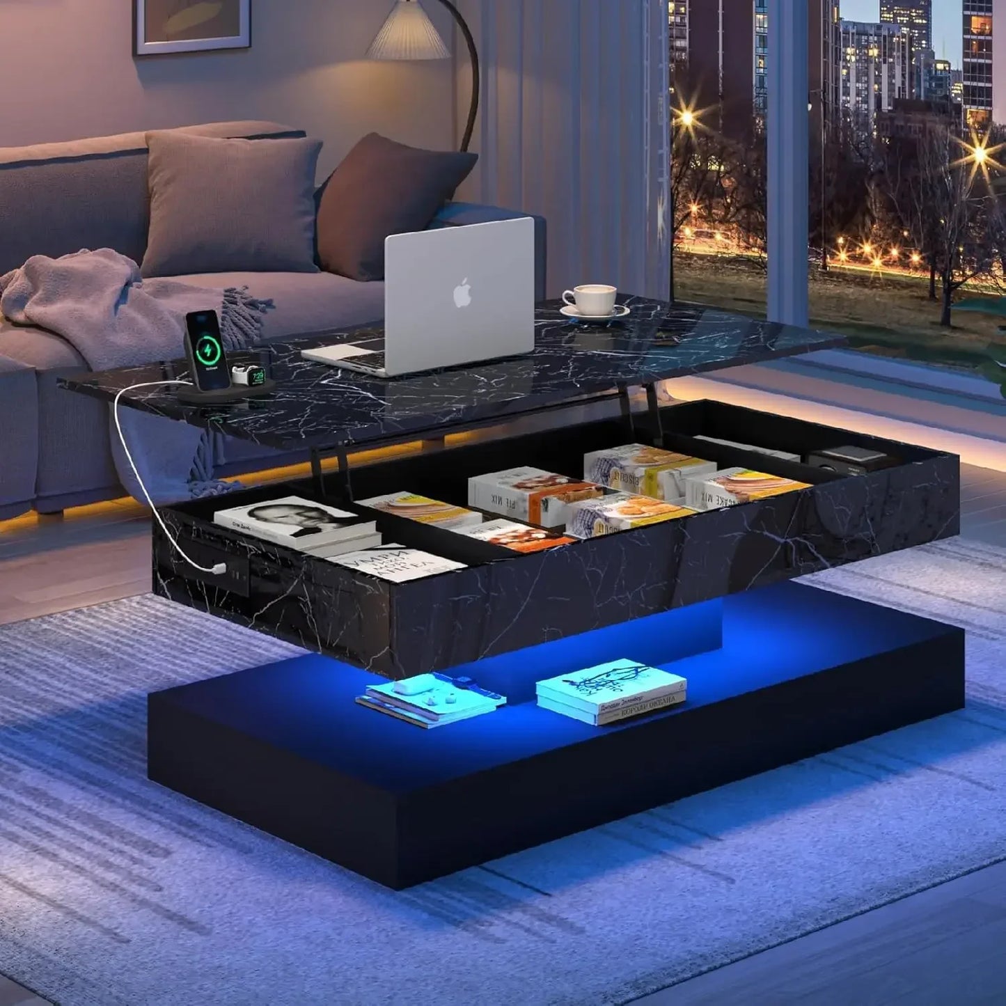 47.2" Lift Top Coffee Table with Charging Station