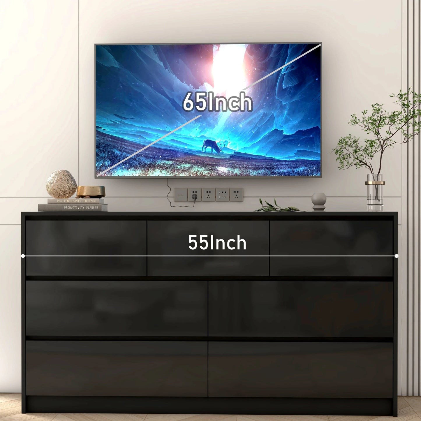 Dresser 7 Drawer, 55 Inch High Gloss