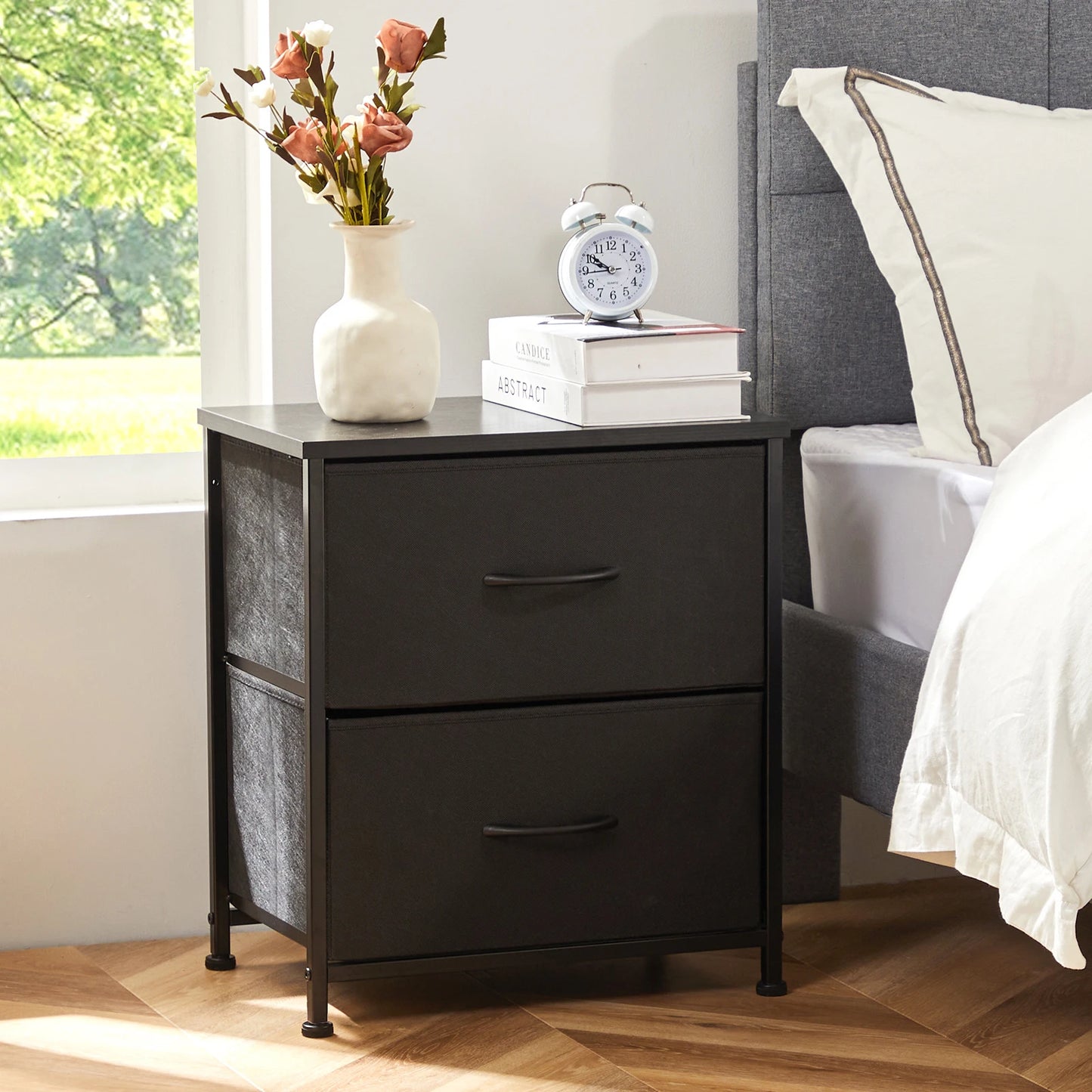 Nightstand Storage Chest w/2 Fabric Drawers