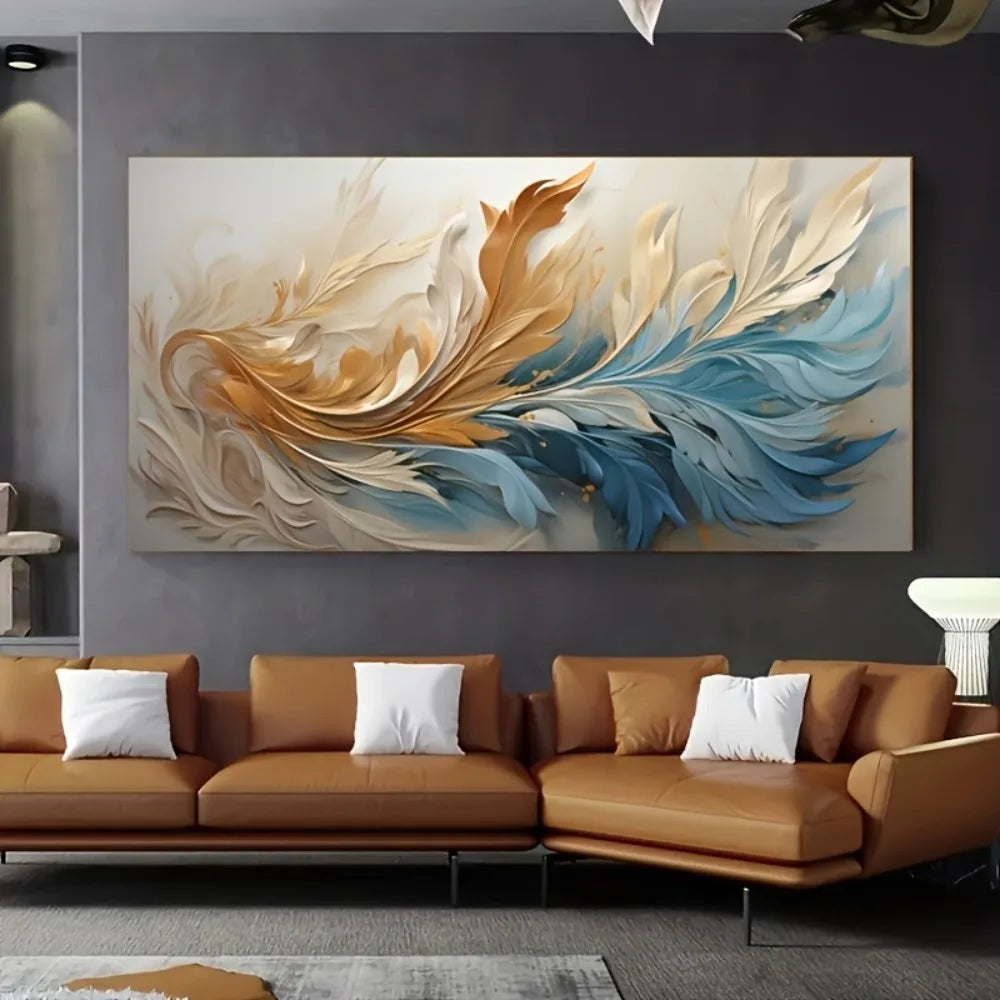 Abstract feather canvas art solid wood frame