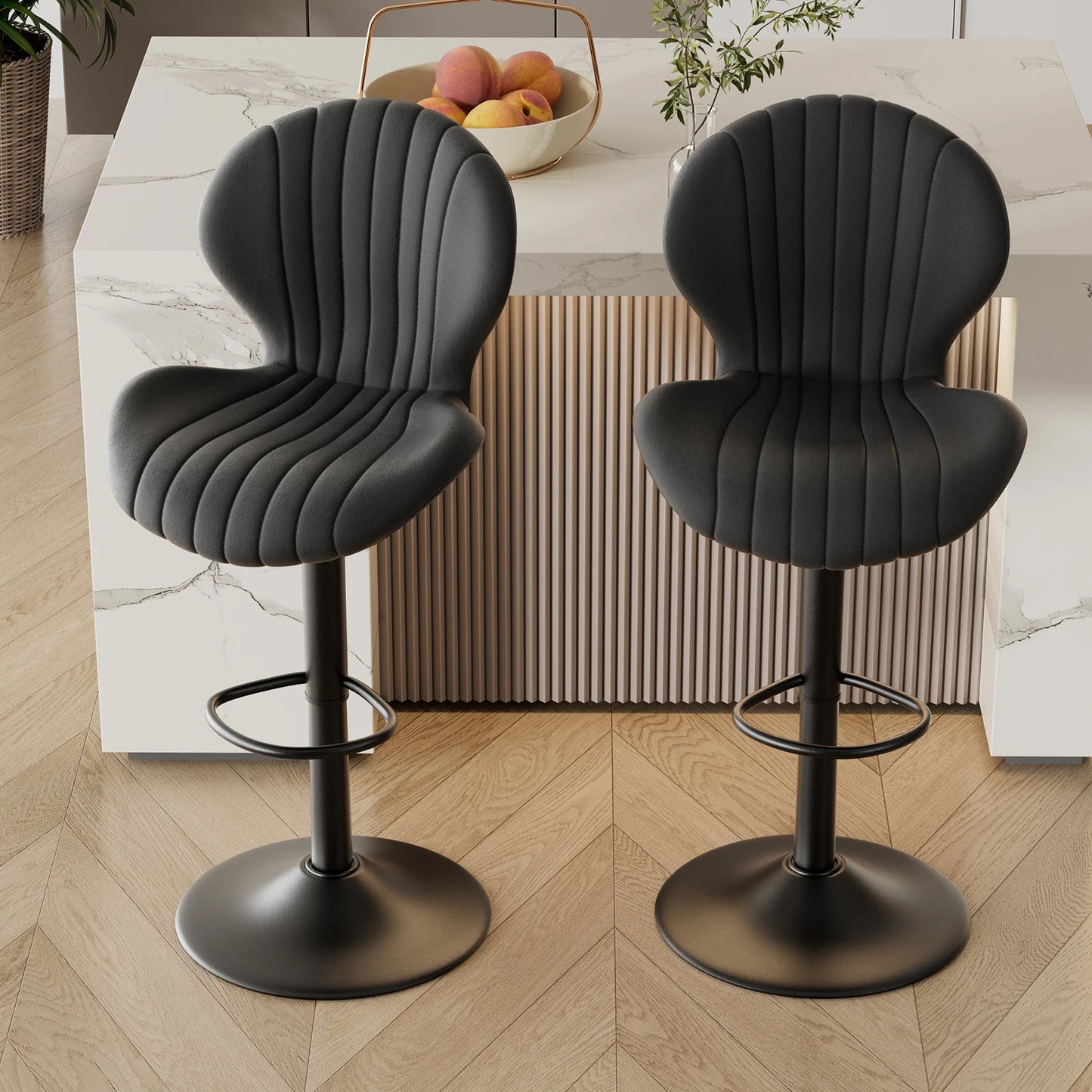 2 Pc Backrest Bar Stool Adjustable Height Rotating