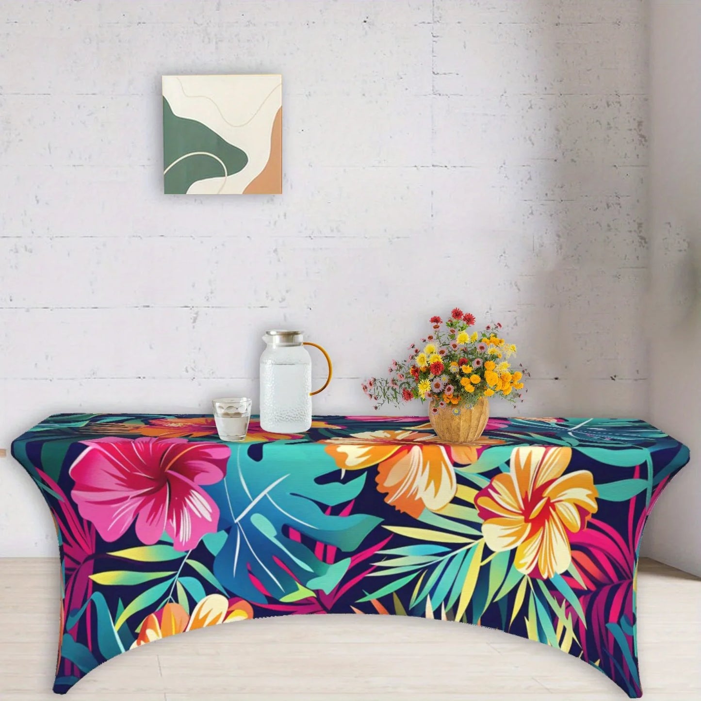 2PCS Vibrant Tropical Print Stretchable Tablecloth
