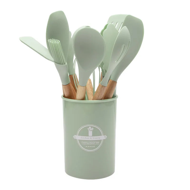 Kitchenware High Temperature Resistant Silicone with Wooden Handle12Set