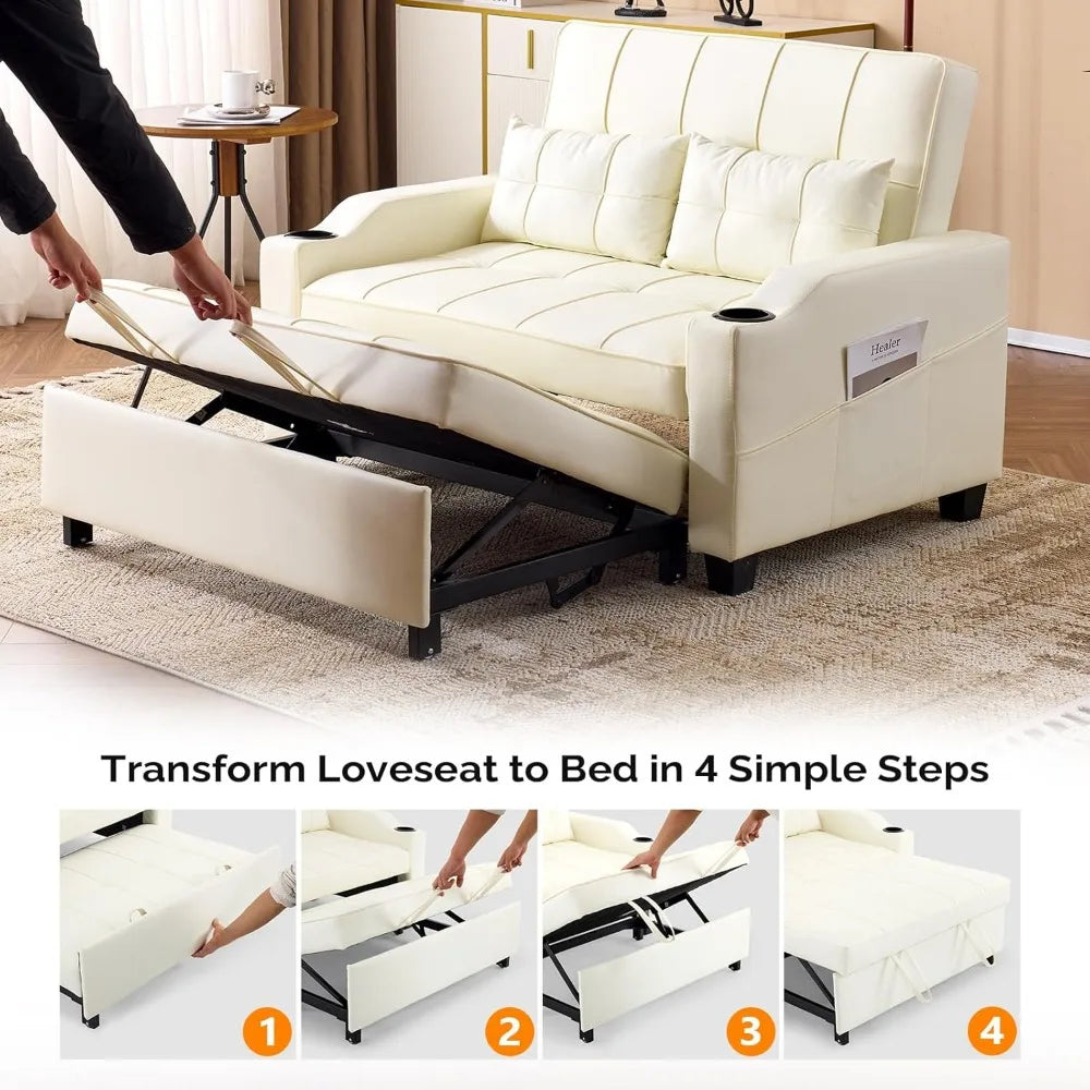 Beige Futon Sofa Bed Convertible Loveseat Sleeper Couch