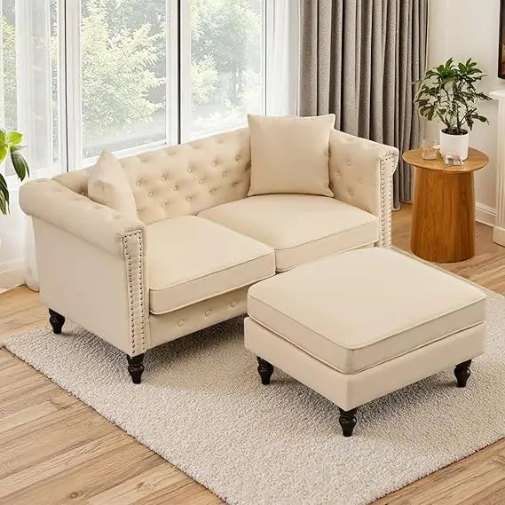 62" Chesterfield Tufted Linen Sofa Couch
