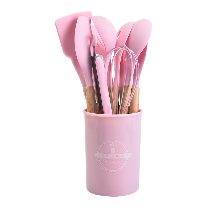 Kitchenware High Temperature Resistant Silicone with Wooden Handle12Set