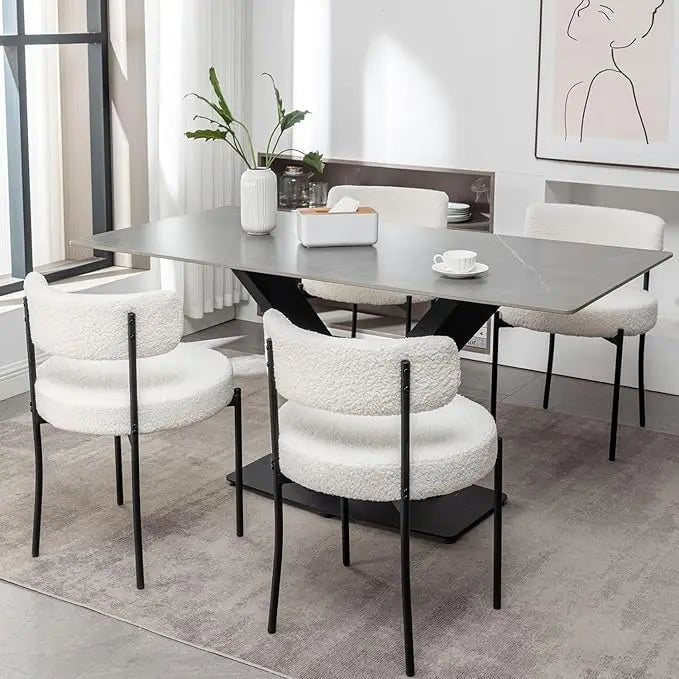 Set of 4 White Upholstered Dining Chairs