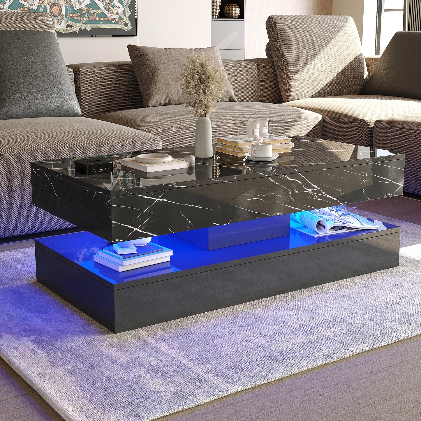 Coffee Table with LED lights and 2 Storage Drawers