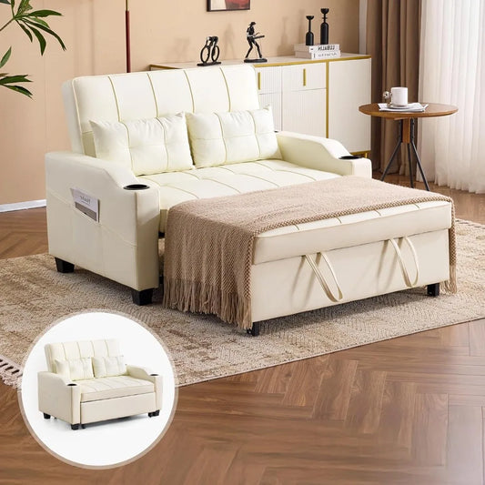 Beige Futon Sofa Bed Convertible Loveseat Sleeper Couch