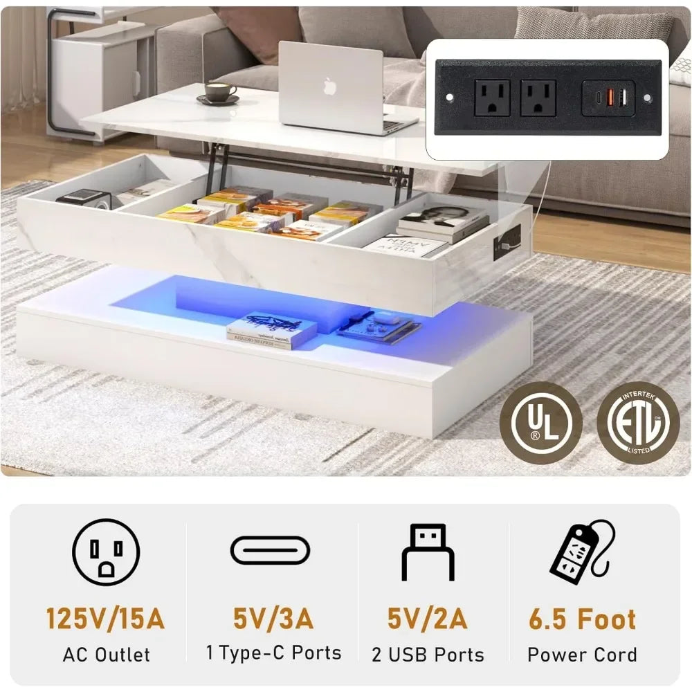 47.2" Lift Top Coffee Table with Charging Station