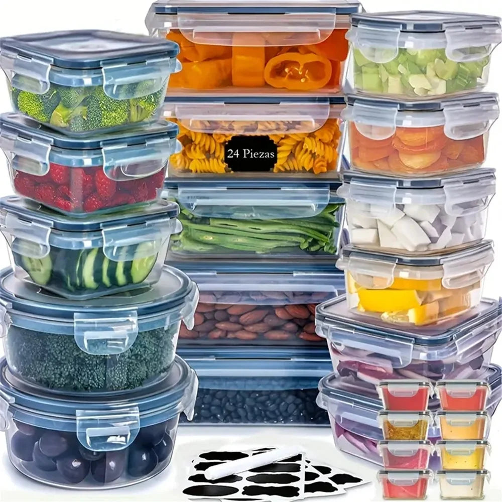 Storage Container Set -  Reusable Plastic Bins with Flip Lids