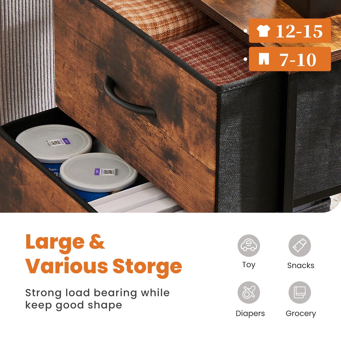 Nightstand Storage Chest w/2 Fabric Drawers