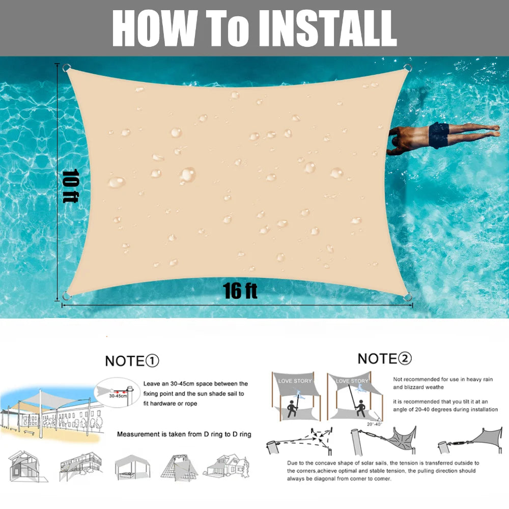 Sun Shade Sail Canopy with Ropes