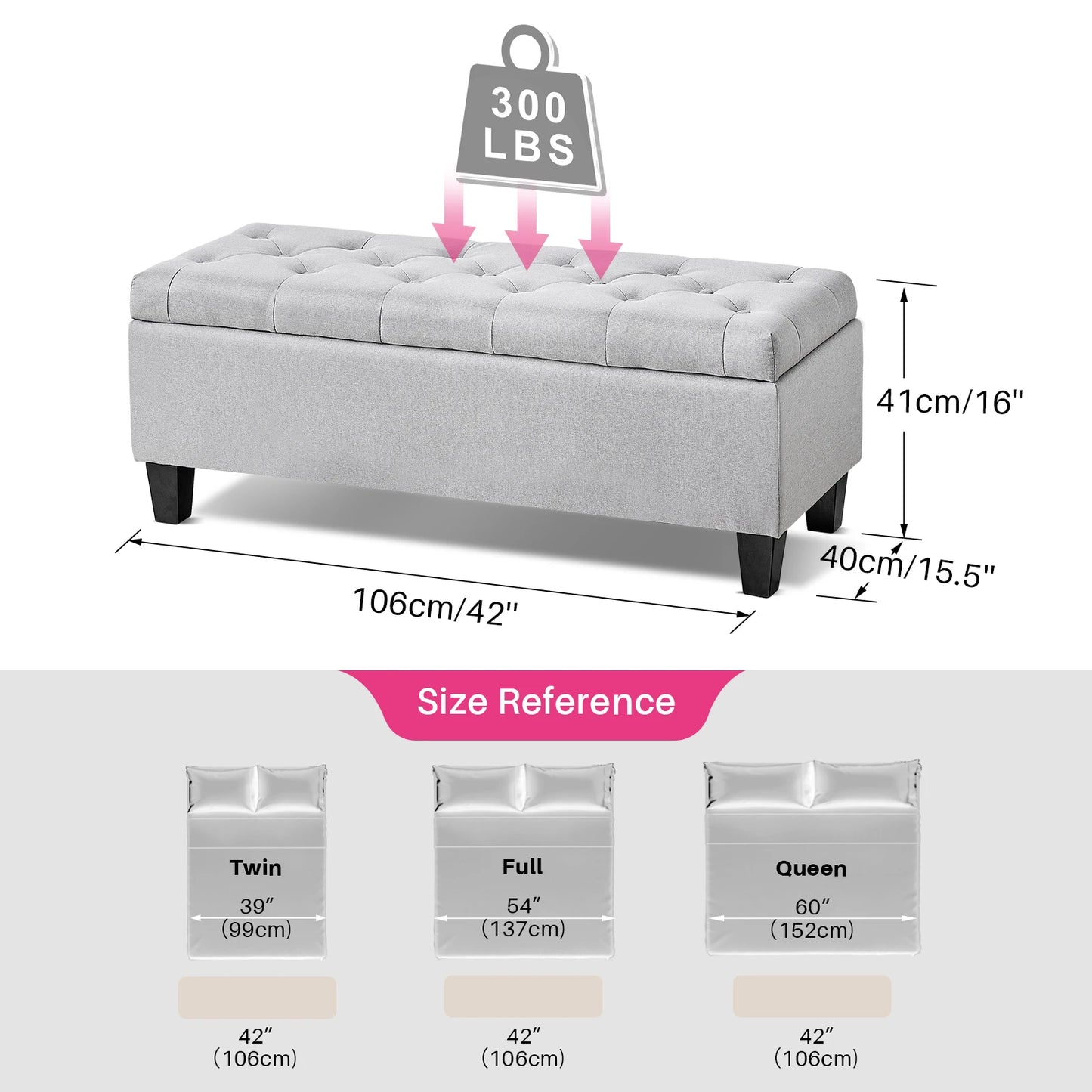 42'' Storage Ottoman Bench