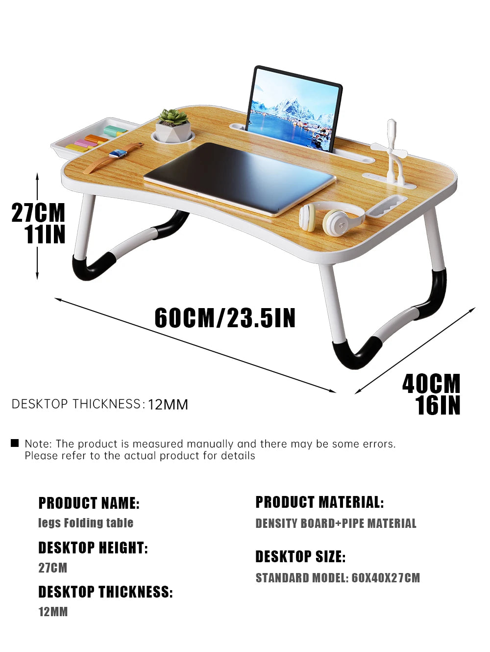 Portable Laptop Desk with USB Light, Tablet Slot