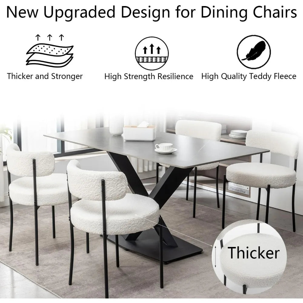 Set of 4 White Upholstered Dining Chairs