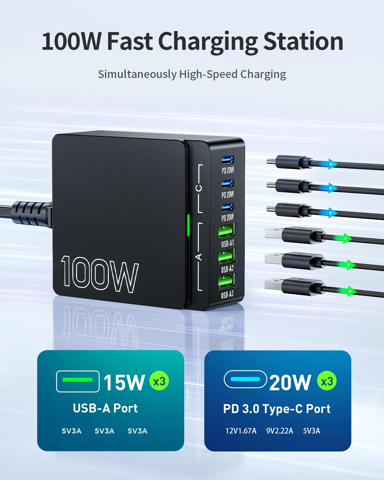 6-Port Quick Charge Hub PD 3.0 Type C and USB A