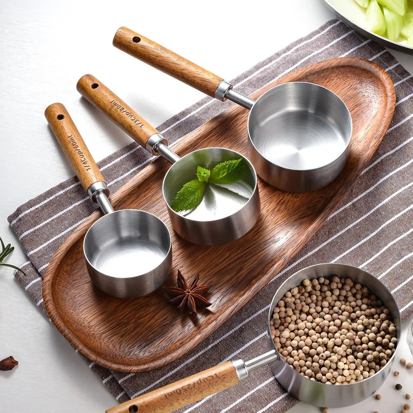 8Pcs Measuring Cup Spoon Set Wooden Handle