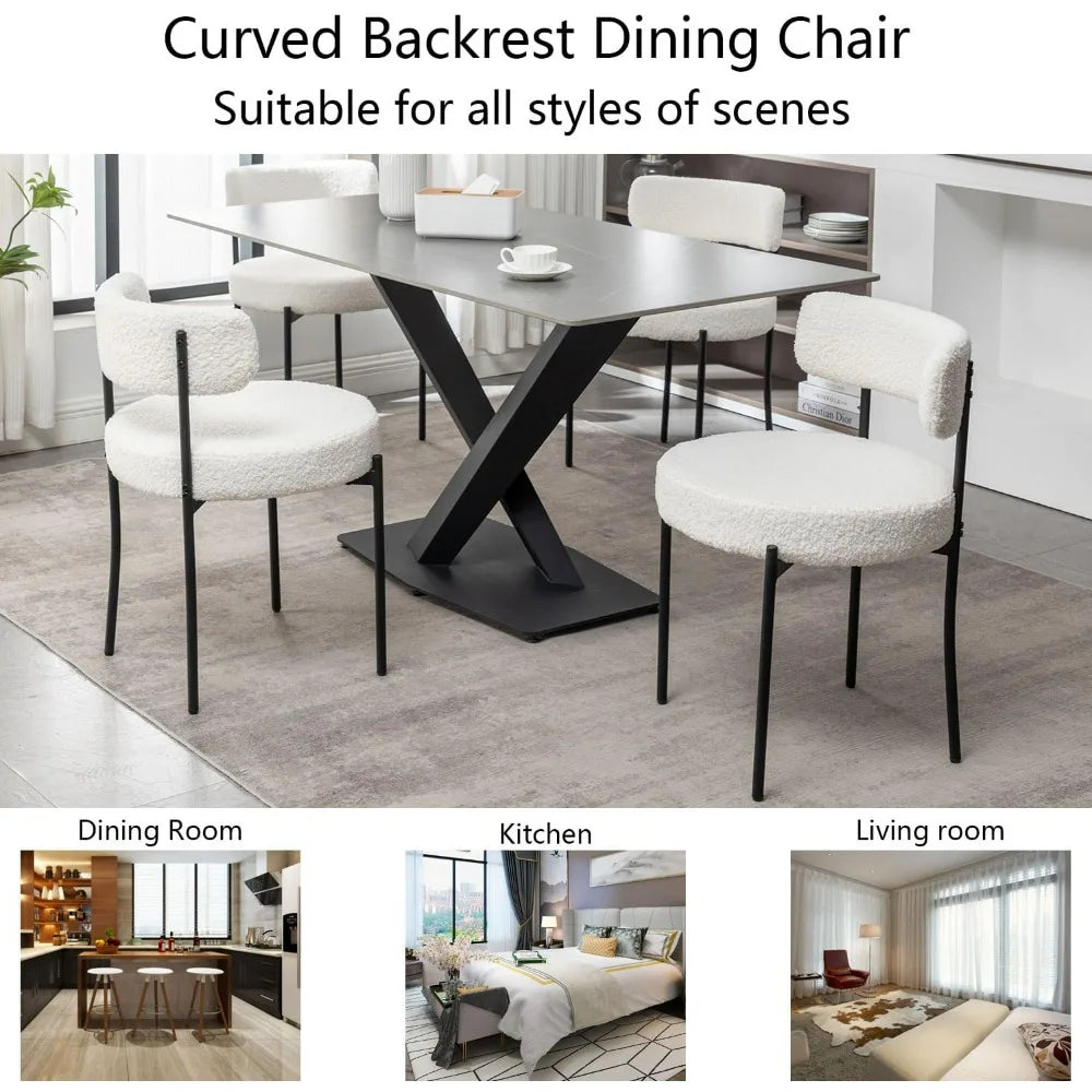 Set of 4 White Upholstered Dining Chairs