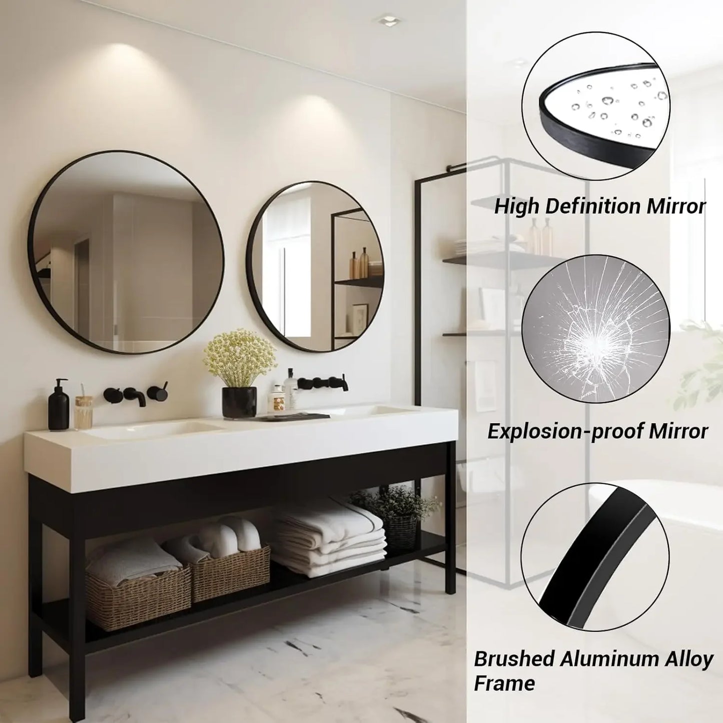 Black Round Mirror 24 inch