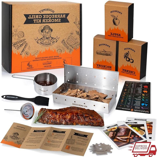 Wood Smoked BBQ Grill Set 12 Pc Smoker Box