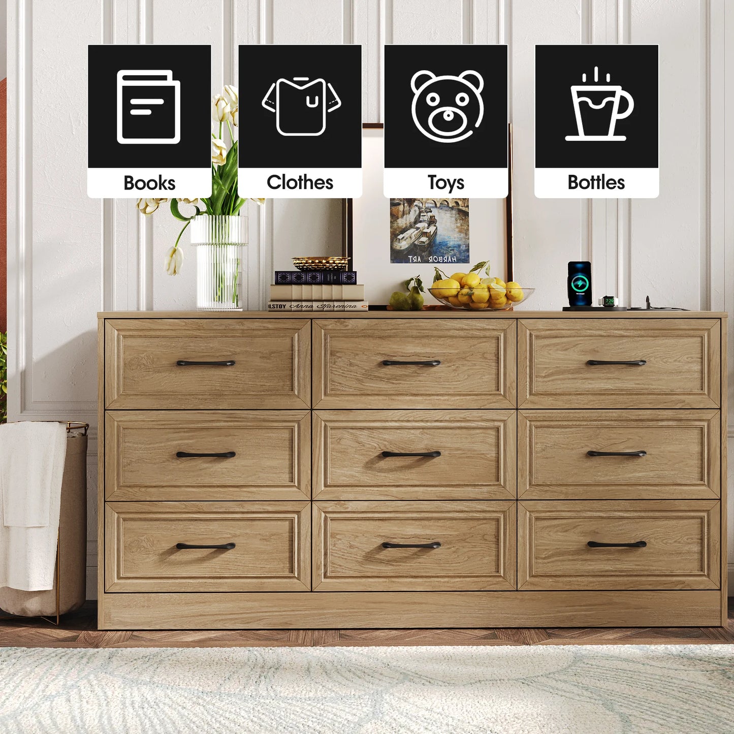 9 Drawer Dresser with Power Outlet